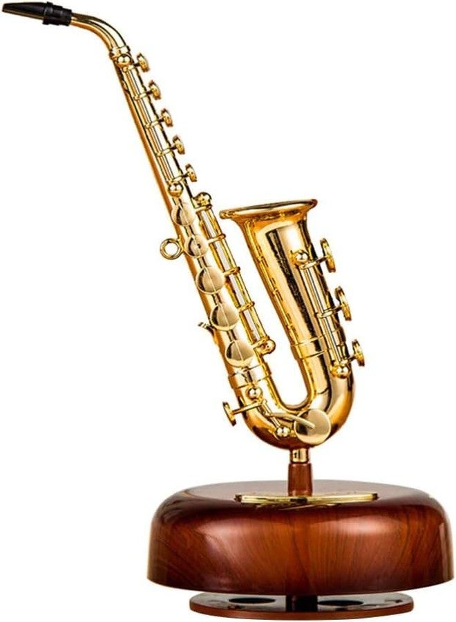 Overa Saxophone Music Box Classical Wind Up Twirling Music Box Rotating Base Brass Wind Instrument (Pack of 1) - Image 1